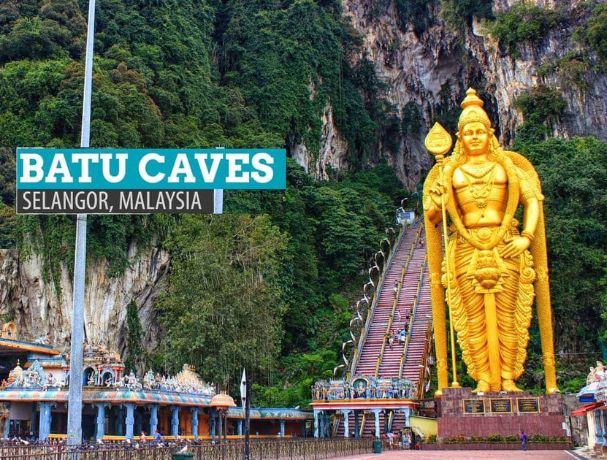 Batu Caves' stunning limestone cliffs and colorful temples make for a breathtaking view in Malaysia.